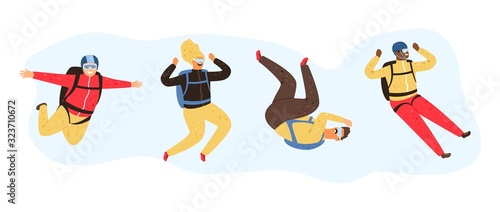Flying people. Falling man woman. Happy free fall male female vector characters
