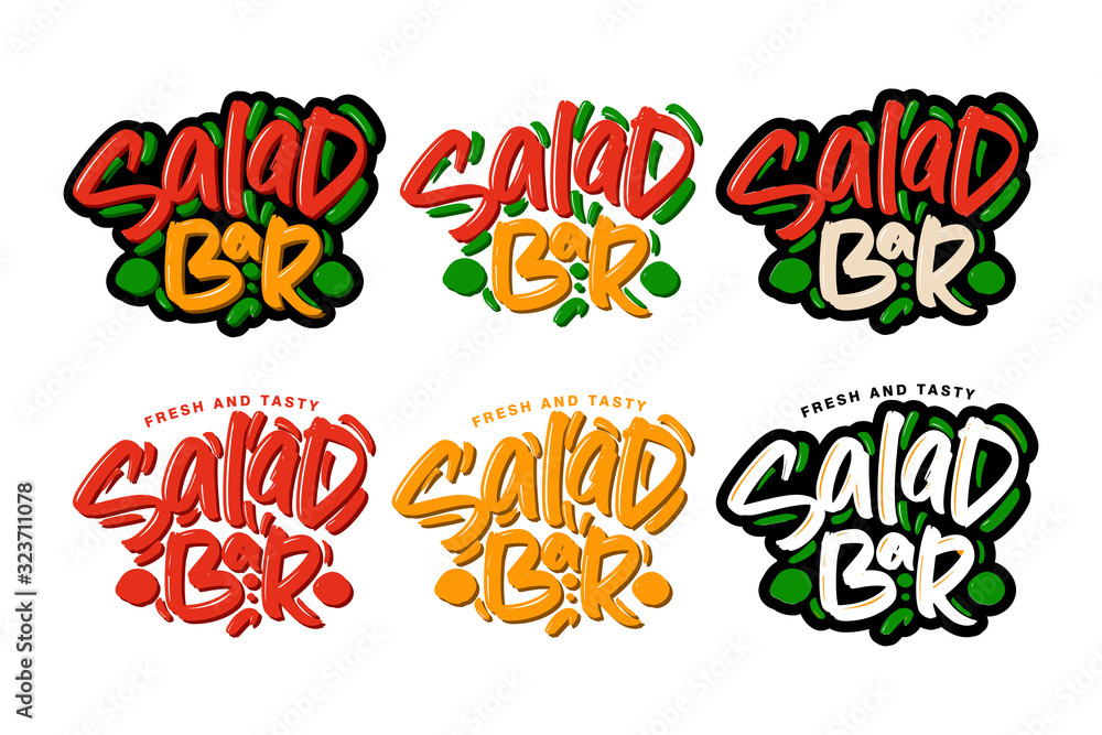 Collection of Salad Bar lettering logos on white background. Collection of Salad Bar lettering logos on white background.