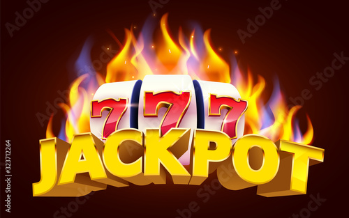 Burning slot machine wins wins the jackpot. Fire casino concept. Hot 777.