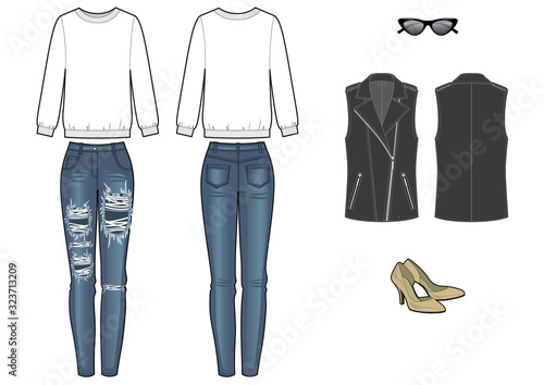womans fashion look with sweetshirt and jeans