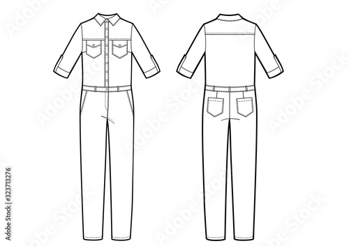 Vector illustration of women's jumpsuit. Front and back