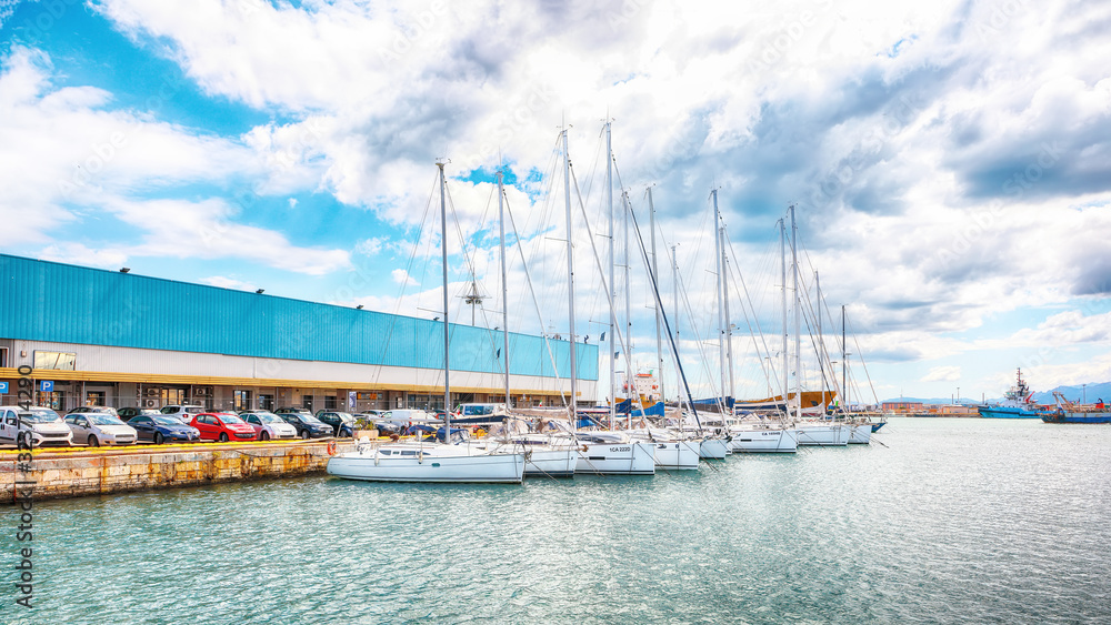 Splendid spring Cityscape with marina and Yachts and boats in town Cagliari Splendid spring Cityscape with marina and Yachts and boats in town Cagliari
