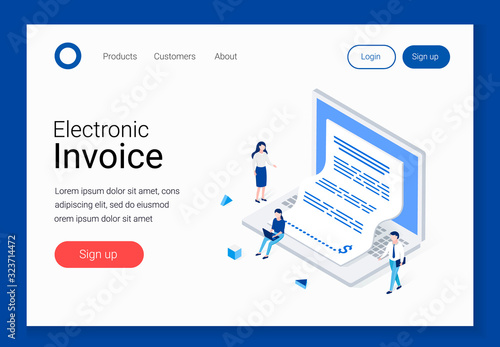 Electronic invoice, notice of payment isometric concept.,