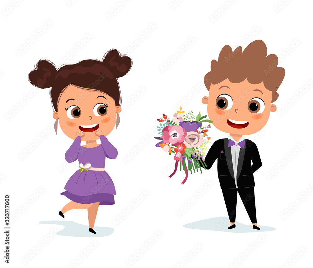 Man holding flowers. Happy March 8 International Women's Day. Element for greeting card. Vector illustration in a flat style Man holding flowers. Happy March 8 International Women's Day. Element for greeting card. Vector illustration in a flat style