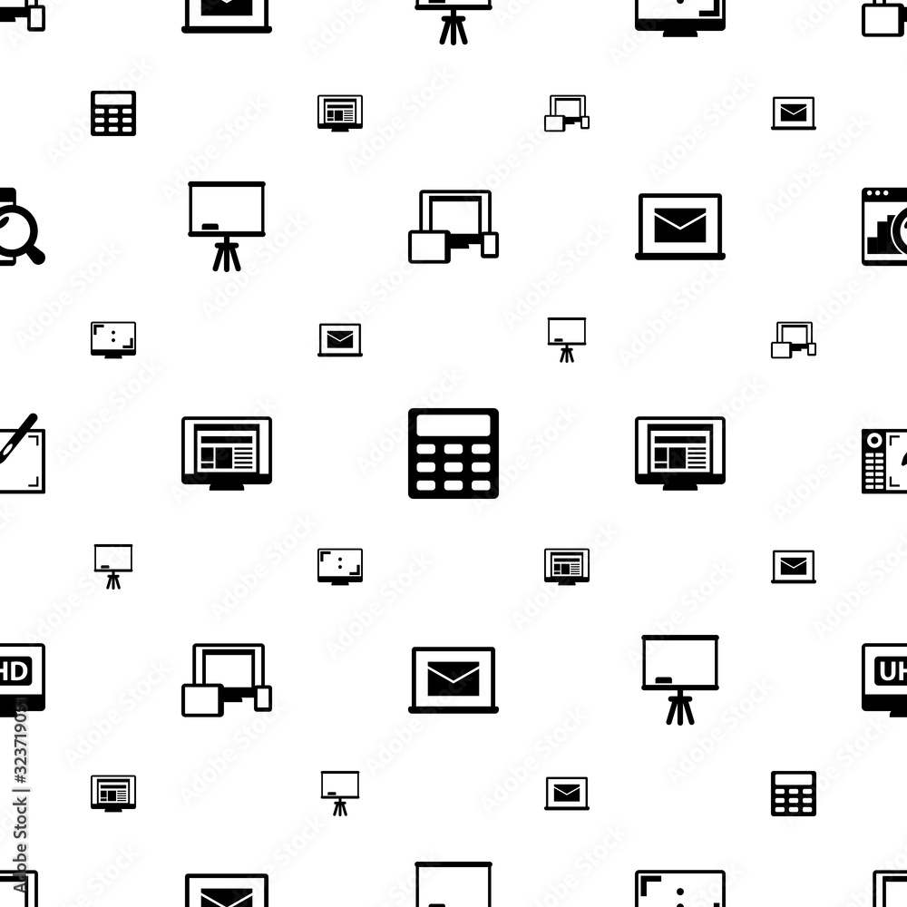 display icons pattern seamless. Included editable filled responsive web design, Calculator, Aspect Ratio, Board stand, layout, Online library icons. display icons for web and mobile.