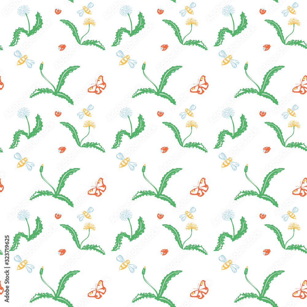 Obraz premium Seamless pattern with flowers, leaves, branches. Vector colorful endless floral background. The elegant illustration for fashion prints, fabric, scrapbook