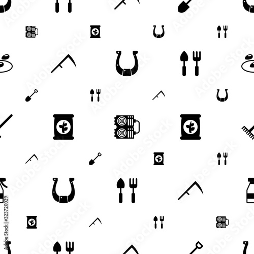 farm icons pattern seamless. Included editable filled horseshoe, mining farm, Shovel, Scythe, fertilizer, Gardening tools, Rake, Spray bottle icons. farm icons for web and mobile.