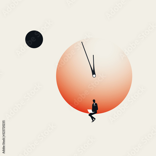Business deadline minimal art style vector concept with clock and businessman or entrepreneur with clock.