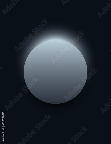 Minimal black vector background with grey 3d circle with light behind it. Product presentation or dark wallpaper.