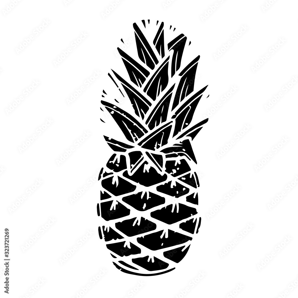 Exotic summer pineapple black and white silhouette illustration Exotic summer pineapple black and white silhouette illustration