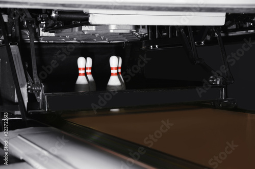 Принти на полотні Automatic pin setting machine in bowling club