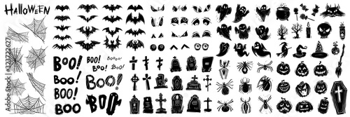 Halloween celebration black and white illustrations set