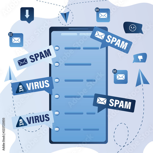 Modern mobile phone with mail application. Mailing advertising, phishing, spreading malware