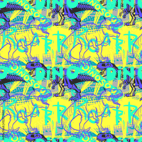 Dinosaur T rex color creative hand drawn seamless pattern for boys and girls