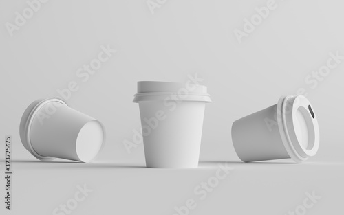 4 oz. Single Wall Paper Espresso  Coffee Cup Mockup with White Lid - Three Cups. 3D Illustration photo