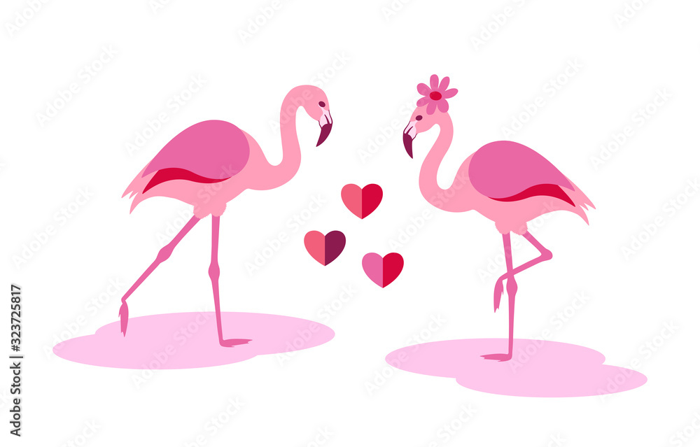 Fototapeta premium Flamingos in Love isolated graphic