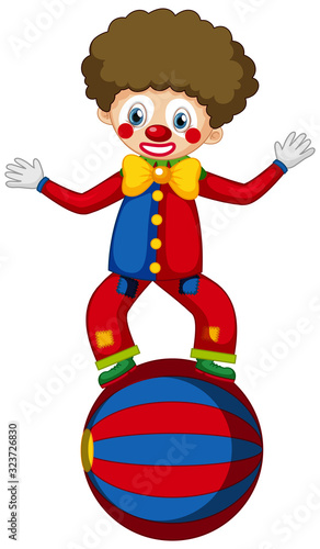 Circus clown balancing on big ball
