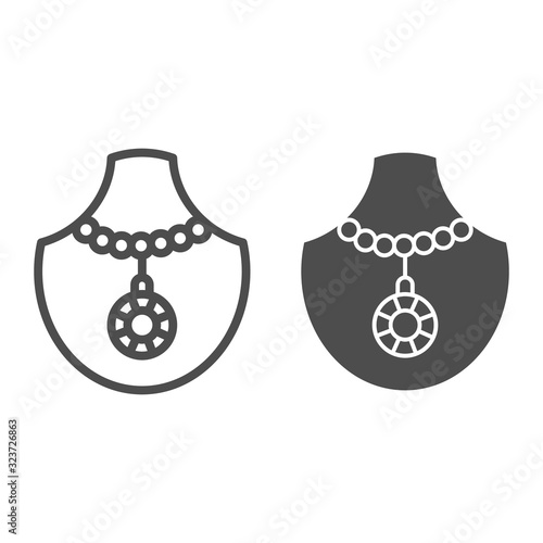 Quartz pendant line and glyph icon. Gemstone necklace vector illustration isolated on white. Jewelry outline style design, designed for web and app. Eps 10. photo