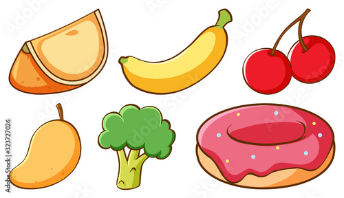 Set of many kinds of fruits and sweets
