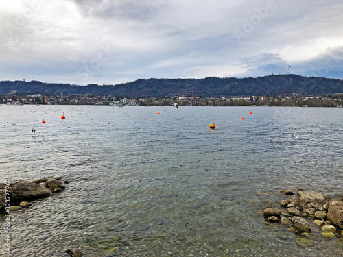 Zurich Lake (Zürichsee, Zurichsee or Zuerichsee) in the area of Zurichhorn Park (Zürichhorn or Zuerichhorn) and the Tiefenbrunnen public bath - Zürich (Zurich or Zuerich), Switzerland photo