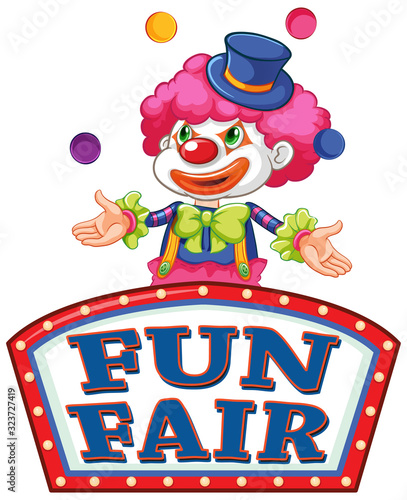 Sign template for fun fair with clown juggling balls