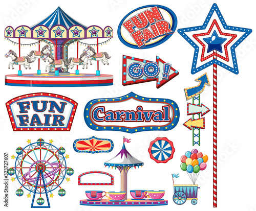 Set of circus items on white background