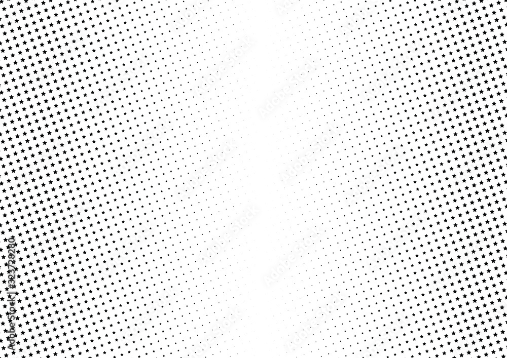 Abstract halftone dotted background. Monochrome pattern with stars.  Vector modern futuristic texture for posters, sites, business cards, postcards, labels and stickers. Design mock-up layout.