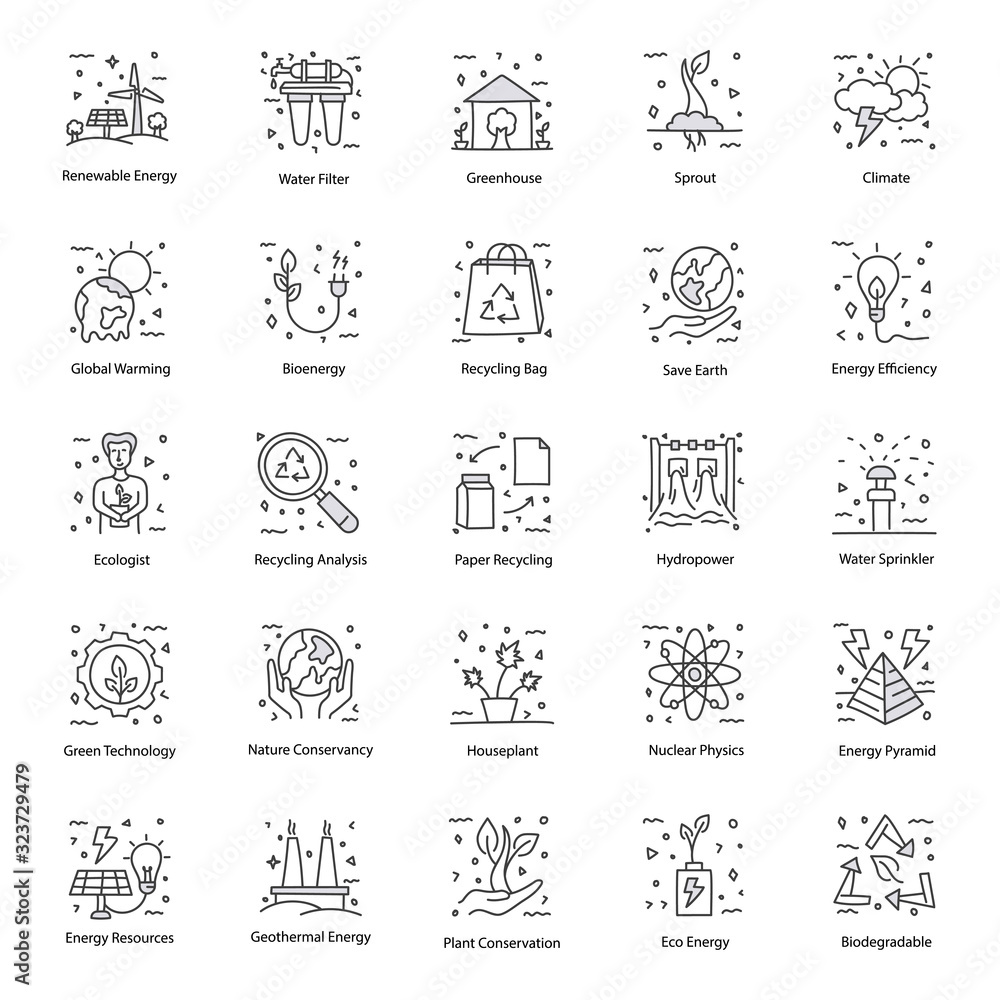  Ecology and Recycling Hand Drawn Icons Pack  