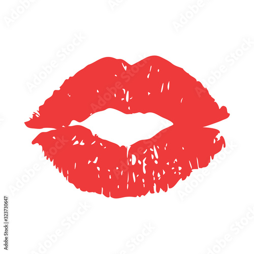Imprint of lipstick. Kiss vector trace. Juicy sexy red lip silhouette. 