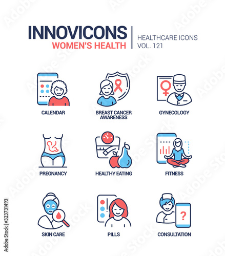 Women health - vector line design style icons set