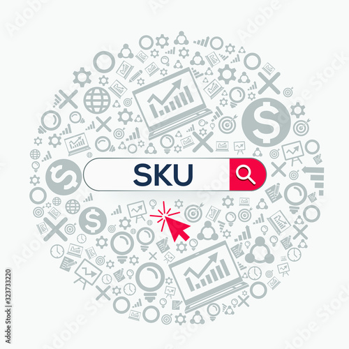  SKU mean (stock keeping unit) Word written in search bar,Vector illustration.