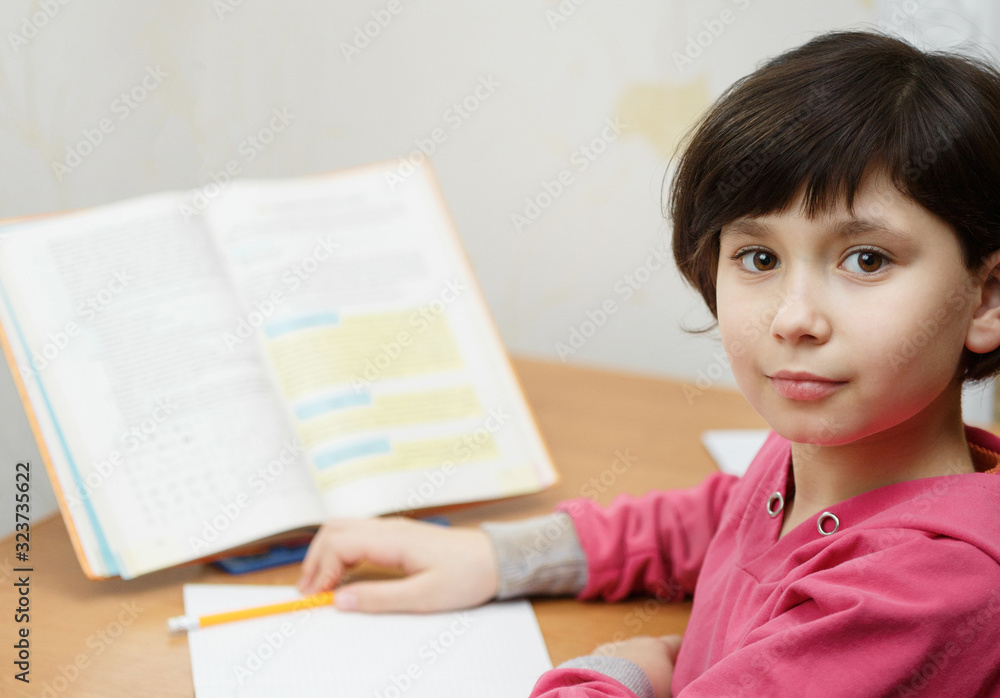 Asian little schoolgirl doing homework at home. Asian little schoolgirl doing homework at home.