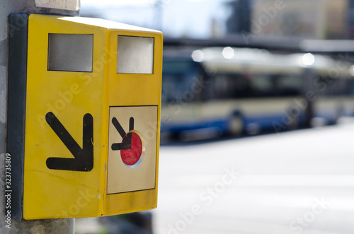 Push Button for Crossing the Street with a Bus.