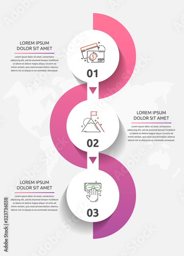 Vector template circle infographics. Business concept with 3 options and parts. Three steps for content, flowchart, timeline, levels