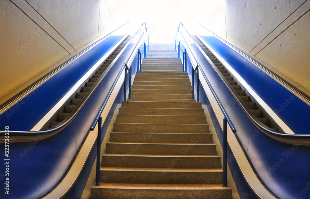 Blue Escalators with Stairs. Blue Escalators with Stairs.