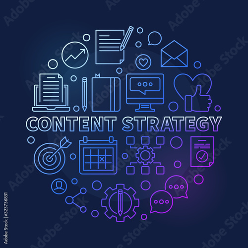 Content Strategy vector circular concept linear colorful illustration on dark background