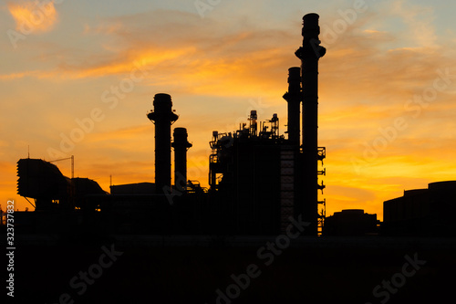 Glow light of petrochemical industry on sunset and Twilight sky  Power plant Energy power station area
