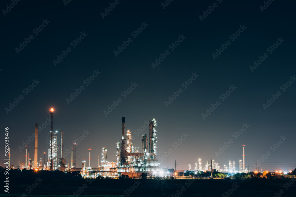 Aerial view oil refinery night background during twilight,Industrial zone,Energy power station.