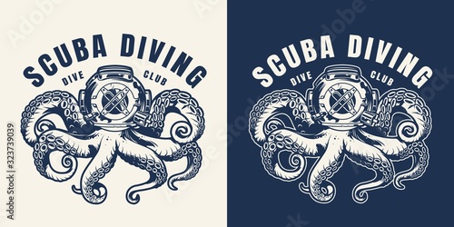 Vintage scuba diving monochrome emblem