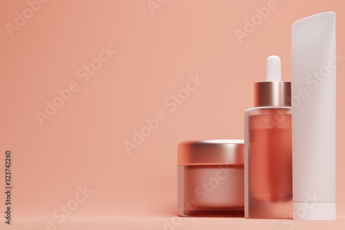 Set Blank cosmetic packaging mock up, pastel orange background, 3d rendering © korrakot sittivash