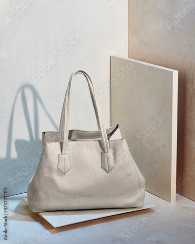 White leather handbag or tote photo