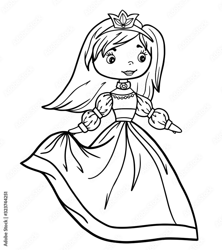 girl princess coloring book outline stroke illustration baby cute ...