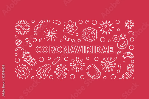 Vector Coronaviridae vector concept outline horizontal banner on red background