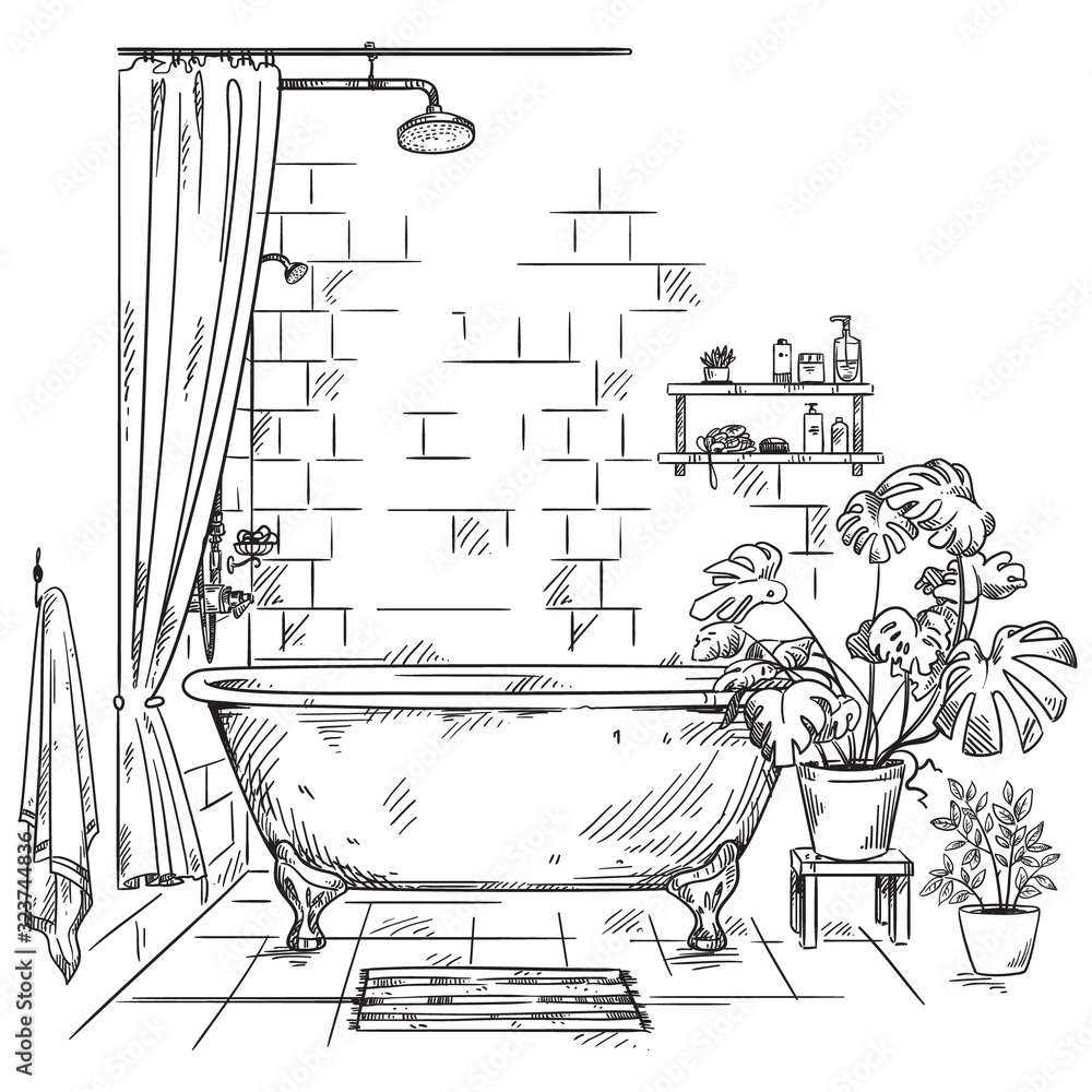 Sketch part of the bathroom. Washbasin, cabinets and other items.  Illustration #103144276