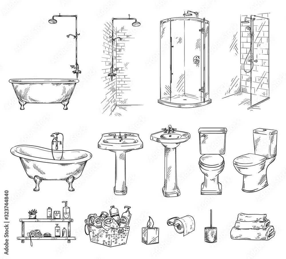 Hand drawn bathroom washbasin and window sketch Vector Image