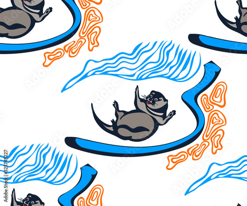 Vector background hand drawn with otter. Hand drawn ink illustration. Modern ornamental decorative background. Vector pattern. Print for textile, cloth, wallpaper, scrapbooking