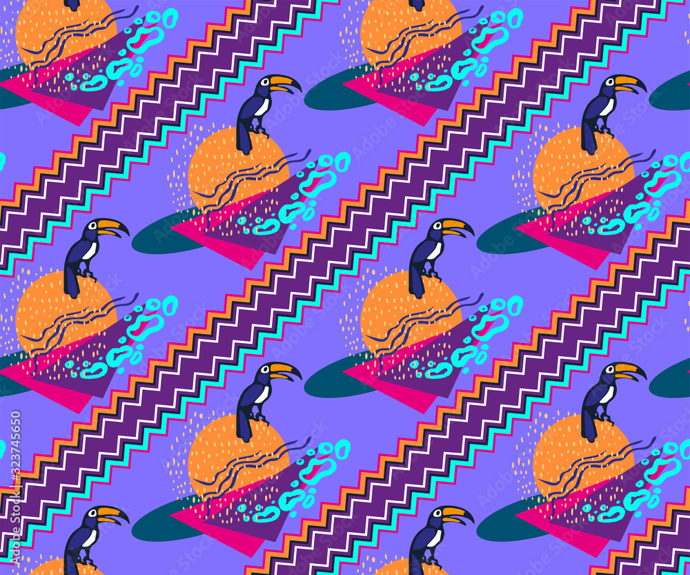 Fototapeta premium Vector background hand drawn exotic wild animals. Hand drawn ink illustration. Modern ornamental decorative background. Vector pattern. Print for textile, cloth, wallpaper, scrapbooking