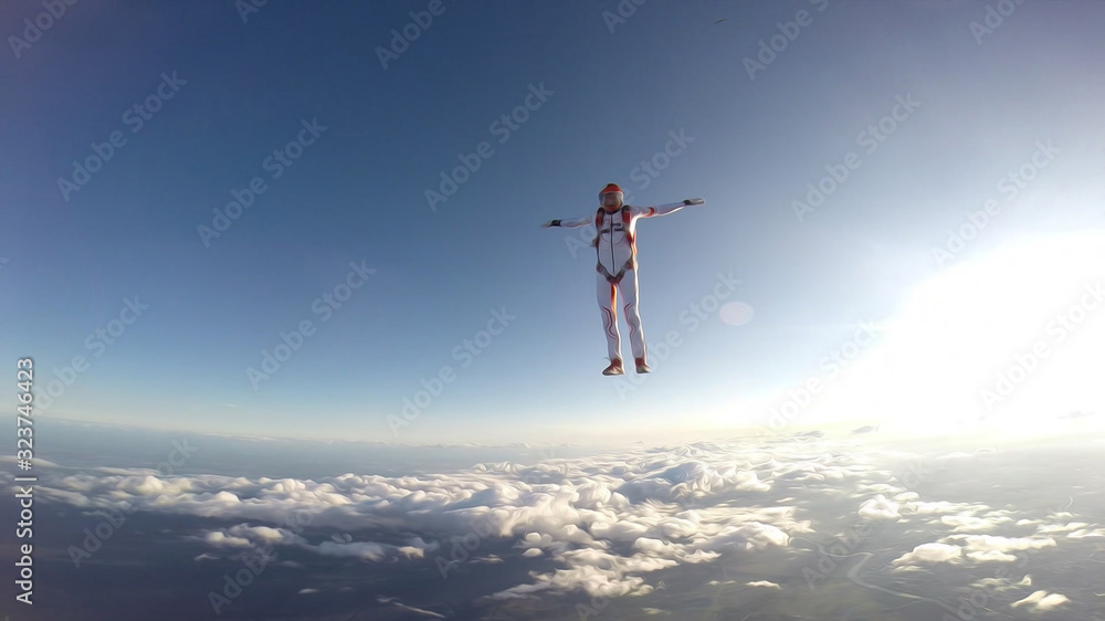 lifestyle. Skydiver conquers the world. Skydiving team use professional equipment. Extreme sport for young men.