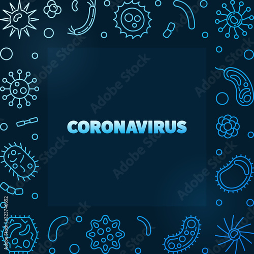 Coronavirus vector concept modern blue linear frame on dark background