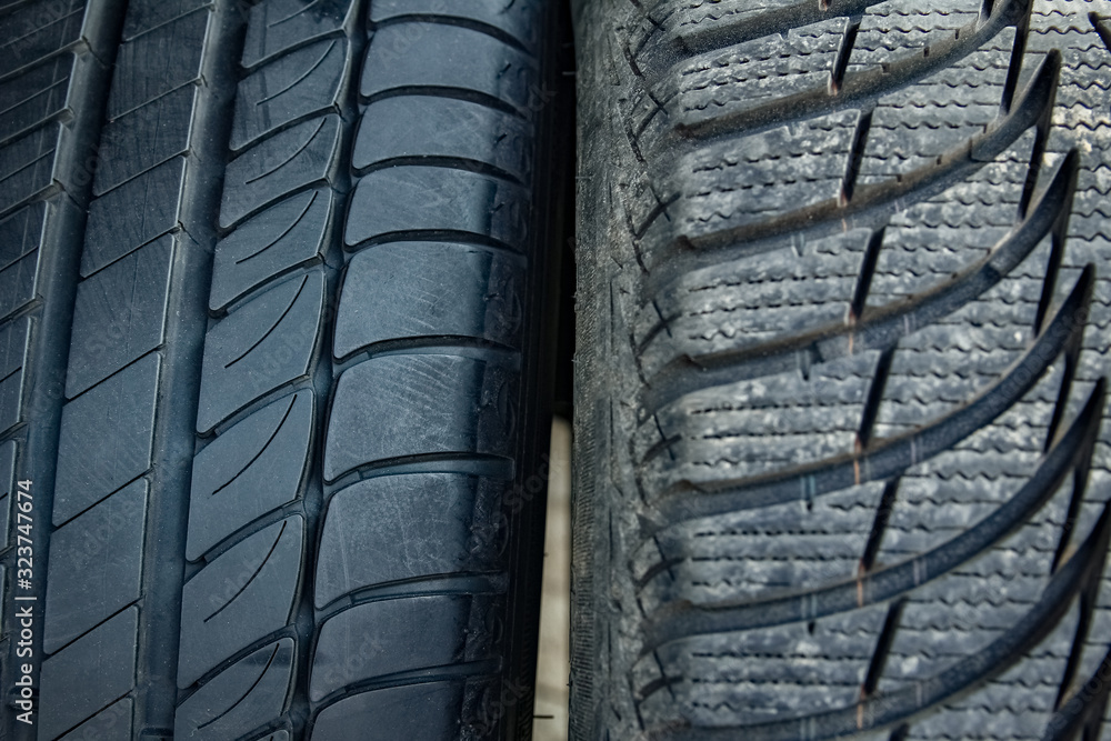 Fototapeta premium Car tires and wheels for auto background